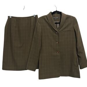 Donna Sands 4P Brown Blazer and Skirt Set Plaid Check